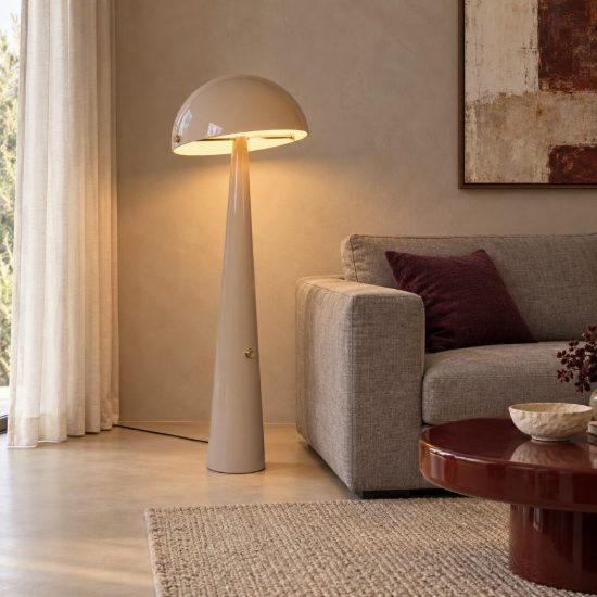 Lampada da terra a cupola per soggiorno contemporanea tortora oro dimmerabile