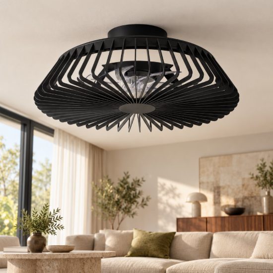 Ventilatore da soffitto nero con luce led 70w cct 2700k 5000k dimmerabile con telecomando fino a 13mq