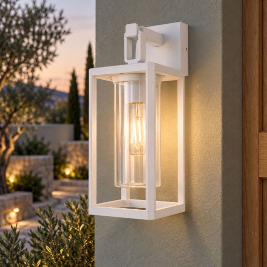 Applique da esterno ip65 lanterna moderna bianca vetro