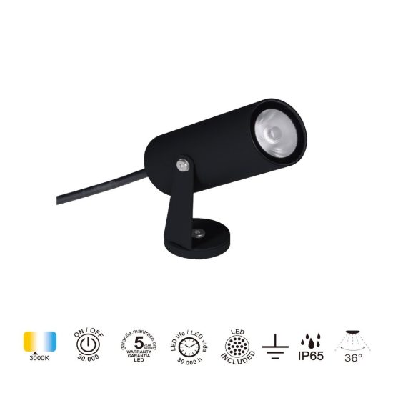 Faretto da esterno moderno nero led 6w 3000k ip65 orientabile