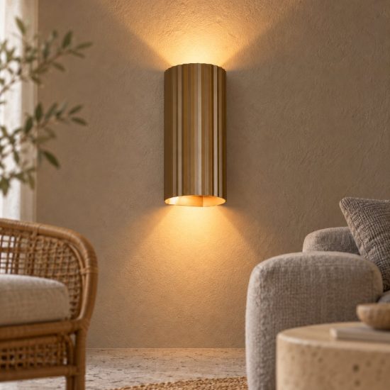 Applique per salotto bi-emissione moderna cilindrica rigata caffe