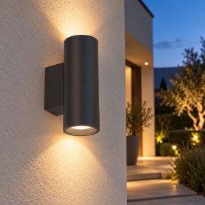 Applique da esterno cilindrica doppia emissione nera ip65