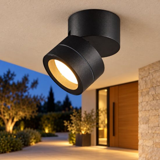 Faretto da soffitto per esterno nero orientabile ip65