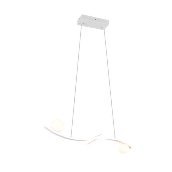 Lampadario per salotto led 27w cct 2300k 3000k 4000k bianco con 2 bracci curvi 2 sfere in vetro