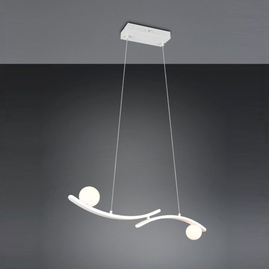 Lampadario per salotto led 27w cct 2300k 3000k 4000k bianco con 2 bracci curvi 2 sfere in vetro