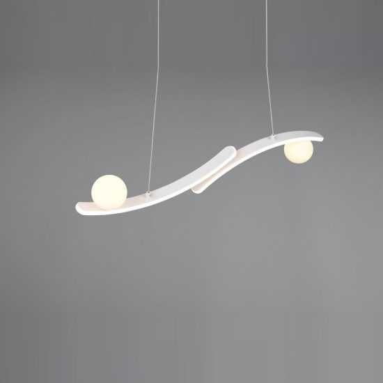 Lampadario per salotto led 27w cct 2300k 3000k 4000k bianco con 2 bracci curvi 2 sfere in vetro