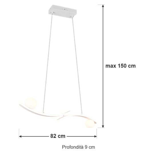 Lampadario per salotto led 27w cct 2300k 3000k 4000k bianco con 2 bracci curvi 2 sfere in vetro