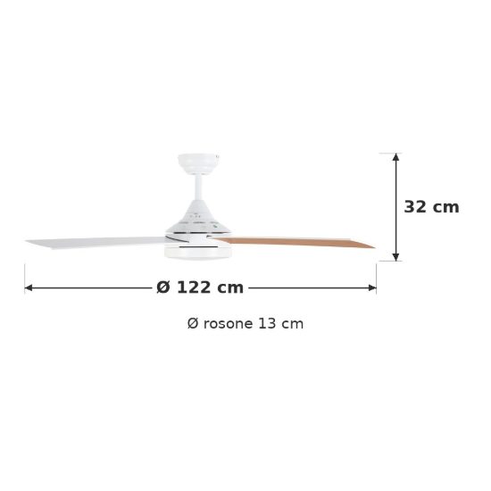 Eglo trinidad ventilatore con luce led 19w 3000k 5000k 122cm con telecomando bianco oltre 20mq