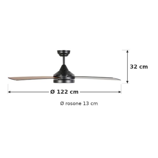 Eglo trinidad ventilatore da soffitto con luce led 19w cct 3000k 4000k 5000k con telecomando nero oltre 20mq