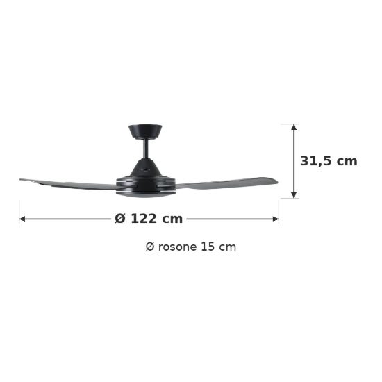 Eglo bondi 1 ventilatore da soffitto senza luce 122cm con telecomando nero oltre 20mq