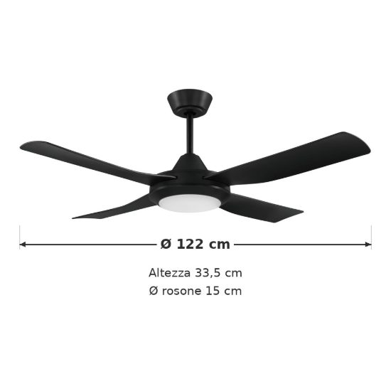 Eglo bondi 1 ventilatore da soffitto con luce led 20w 3000k 5000k 122cm con telecomando nero oltre 20mq