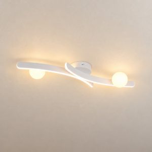 Plafoniera led 27w cct 2300k 3000k 4000k per soggiorno bianca con 2 bracci curvi 2 sfere in vetro
