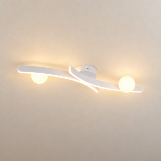 Plafoniera led 27w cct 2300k 3000k 4000k per soggiorno bianca con 2 bracci curvi 2 sfere in vetro