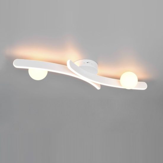 Plafoniera led 27w cct 2300k 3000k 4000k per soggiorno bianca con 2 bracci curvi 2 sfere in vetro