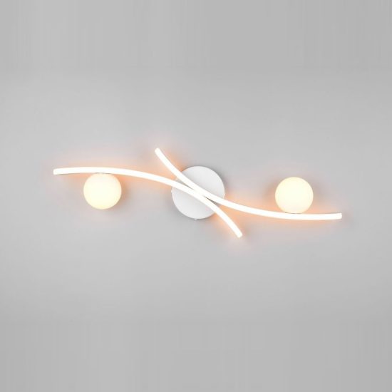 Plafoniera led 27w cct 2300k 3000k 4000k per soggiorno bianca con 2 bracci curvi 2 sfere in vetro