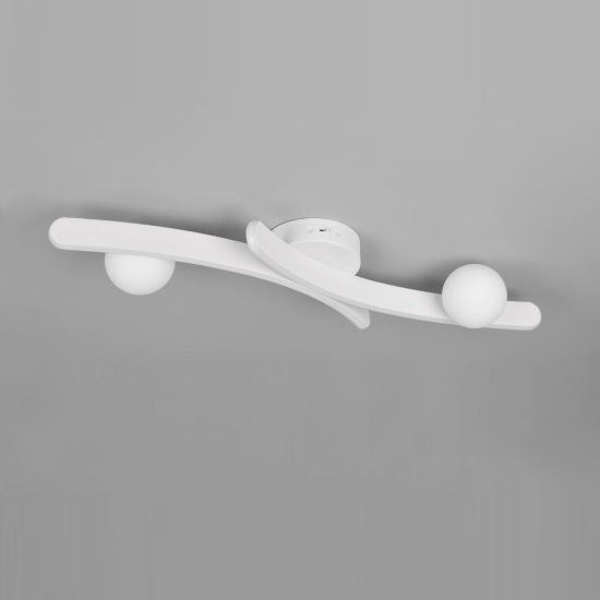 Plafoniera led 27w cct 2300k 3000k 4000k per soggiorno bianca con 2 bracci curvi 2 sfere in vetro
