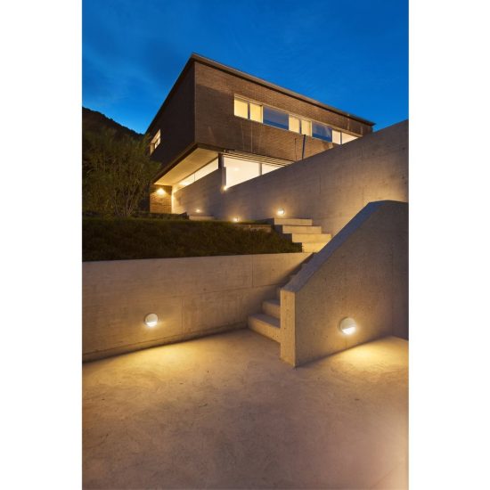 Segnapasso da esterno led 6w 3000k ip54 16cm tonda bianco sabbiato
