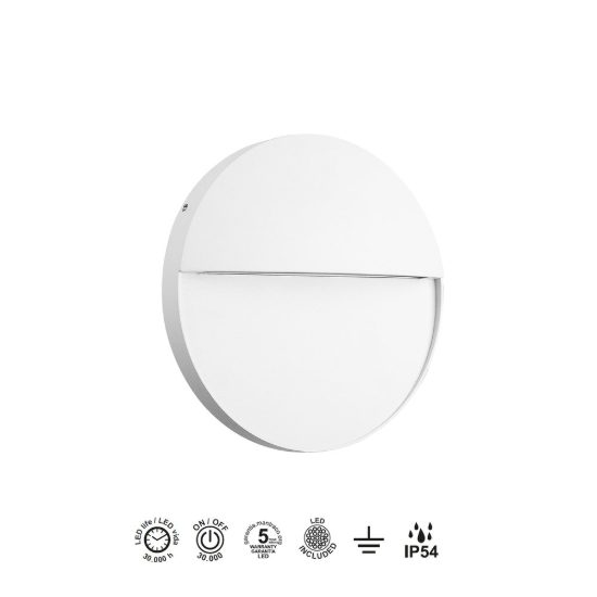Segnapasso da esterno led 6w 3000k ip54 16cm tonda bianco sabbiato