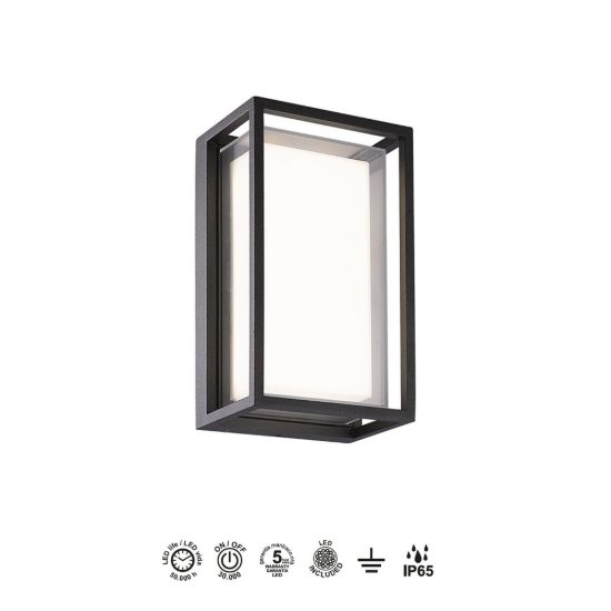 Applique per esterno rettangolare antracite led 9w cct 2700k 4000k ip65