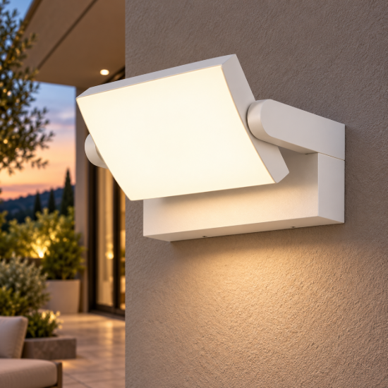 Applique da esterno led 20w 3000k ip54 17cm bianca orientabile