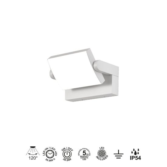 Applique da esterno led 20w 3000k ip54 17cm bianca orientabile