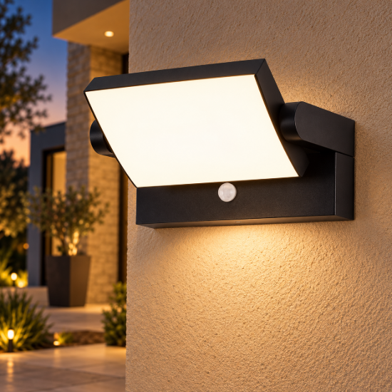 Applique da esterno nero led 20w 3000k ip54 con sensore di movimento