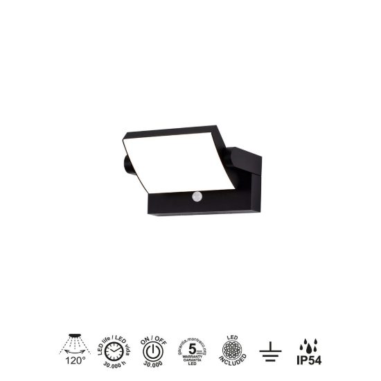 Applique da esterno nero led 20w 3000k ip54 con sensore di movimento