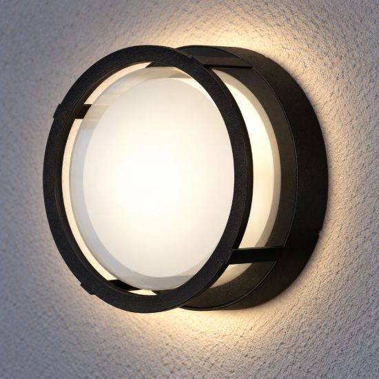Applique da esterno moderna tonda nera led 15w cct 2700k 3300k 4000k ip65