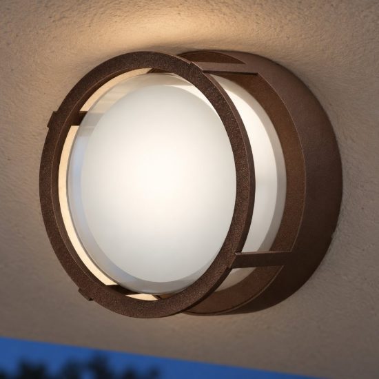 Plafoniera da esterno moderna tonda corten led 15w cct 2700k 3300k 4000k ip65