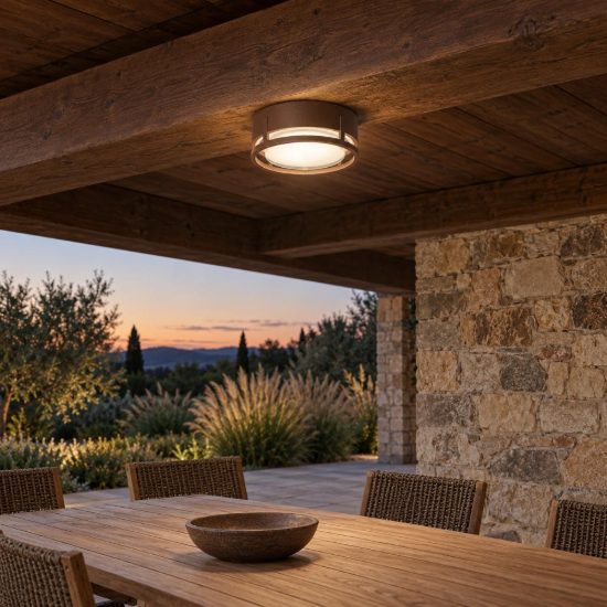 Plafoniera da esterno moderna tonda corten led 15w cct 2700k 3300k 4000k ip65