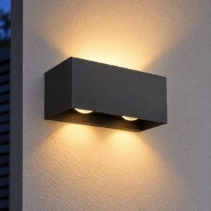 Eglo lesmo applique da esterno led 11,2w 3000k 24cm ip44 moderna rettangolare biemissione nera