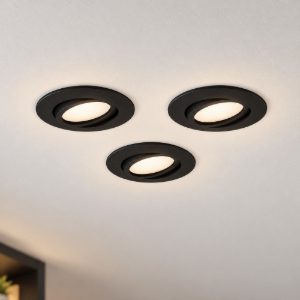 Eglo pineda set 3 faretti da incasso per cartongesso orientabili led 3x5,5w 3000k foro 7,2cm nero
