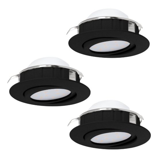 Eglo pineda set 3 faretti da incasso per cartongesso orientabili led 3x5,5w 3000k foro 7,2cm nero