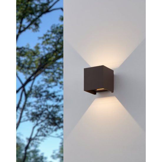 Eglo calpino 3 applique da esterno led 5,6w 3000k 10cm ip54 moderna quadrata marrone ruggine