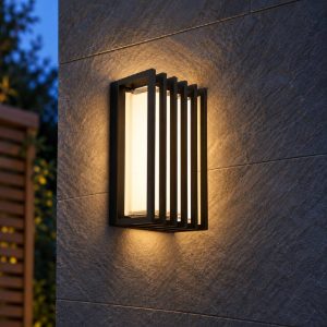 Eglo genovese applique da esterno nera led 10w cct 3000k 6000k ip65 frontale a lamelle