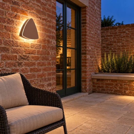 Eglo pedersano applique da esterno led 8w cct 2700k 6500k 14cm ip44 moderna triangolare marrone ruggine