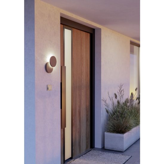 Eglo pedersano applique da esterno led 8w cct 2700k 6500k 14cm ip44 moderna rotonda marrone ruggine