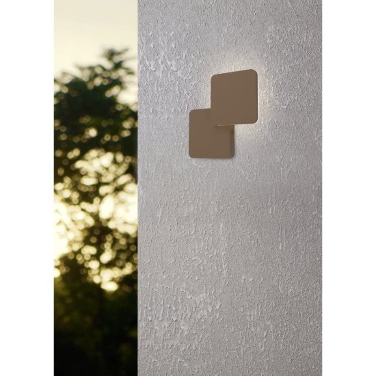 Eglo pedersano applique da esterno led 8w cct 2700k 6500k 14cm ip44 moderna quadrata marrone ruggine