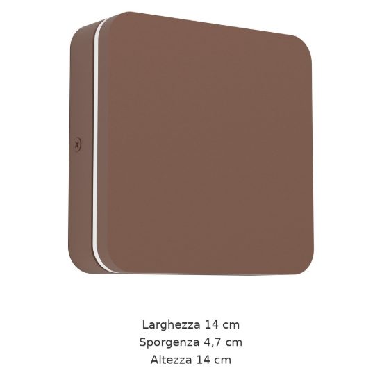 Eglo pedersano applique da esterno led 8w cct 2700k 6500k 14cm ip44 moderna quadrata marrone ruggine