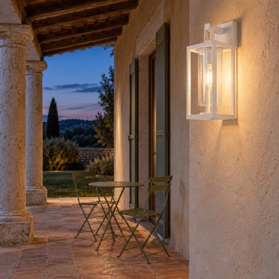 Applique da esterno ip65 lanterna moderna bianca vetro