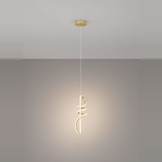 Lampada per cucina moderna a sospensione spiroidale oro led 18w 3000k dimmerabile