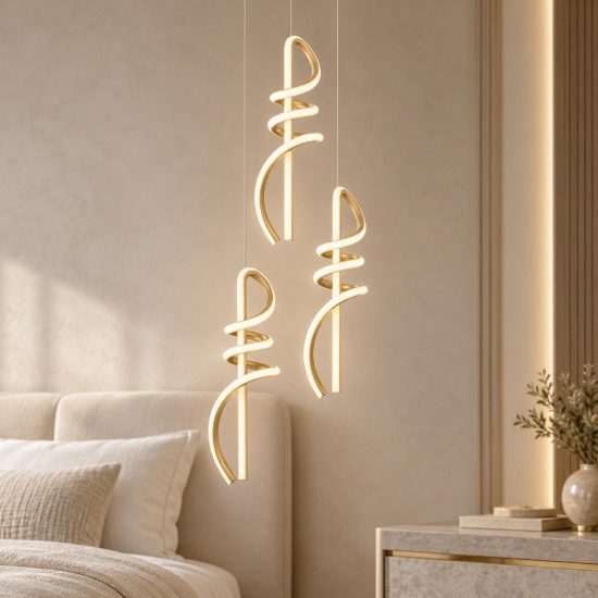 Lampada per camera da letto moderna a sospensione spiroidale oro led 54w 3000k