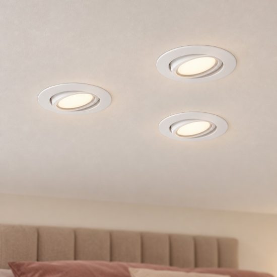 Eglo pineda set 3 faretti da incasso per cartongesso orientabili led 3x4,9w 3000k foro 7,2cm bianco