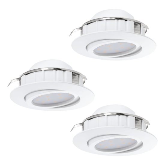 Eglo pineda set 3 faretti da incasso per cartongesso orientabili led 3x4,9w 3000k foro 7,2cm bianco