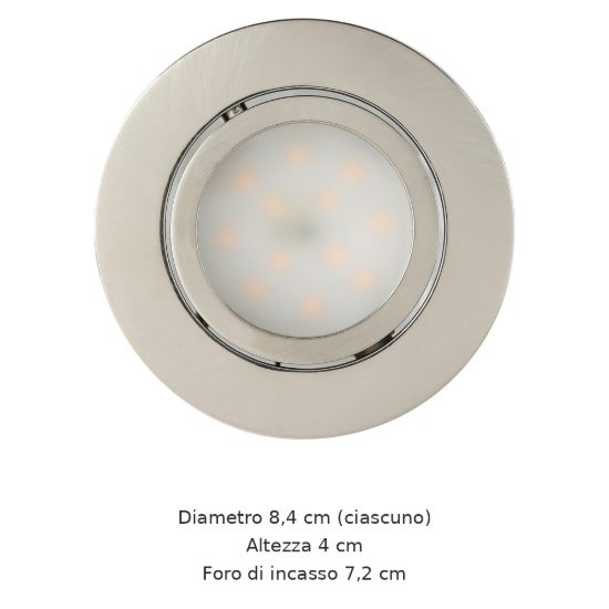 Eglo pineda set 3 faretti da incasso per cartongesso orientabili led 3x4,9w 3000k foro 7,2cm nichel opaco