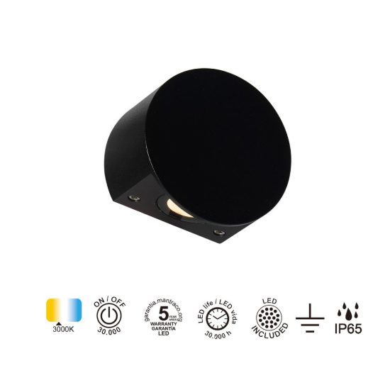 Applique da esterno nera led 3w 3000k ip65