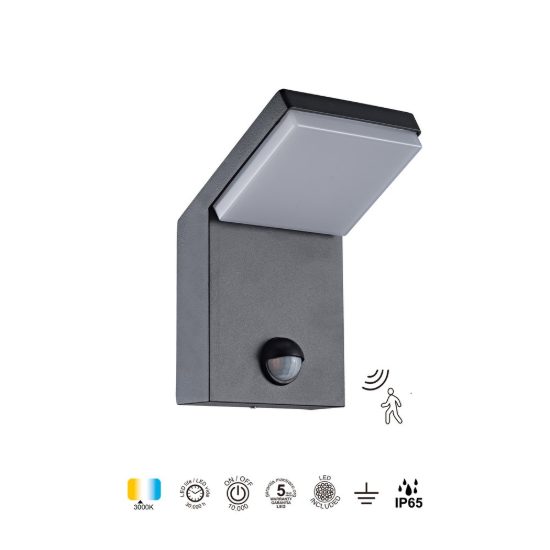 Applique per esterno led 7w 3000k ip65 10cm con sensore di movimento