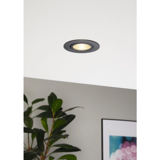 Eglo saliceto faretto da incasso per cartongesso orientabile led 4,8w 2700k foro 6,8cm nero