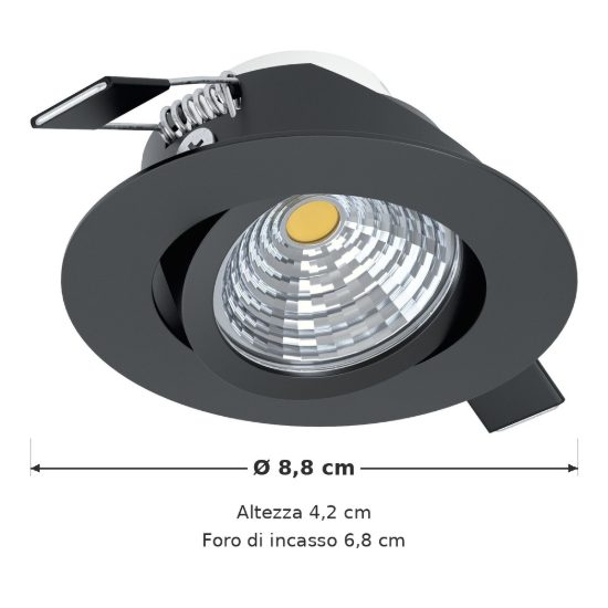 Eglo saliceto faretto da incasso per cartongesso orientabile led 4,8w 2700k foro 6,8cm nero