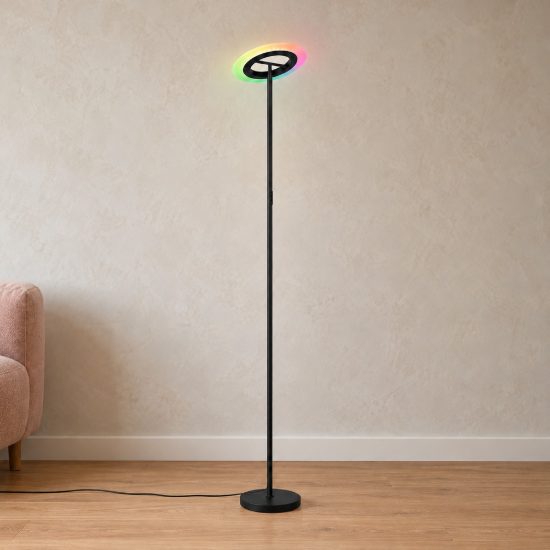 Piantana led 16,5w cct 2700k 6500k rgb con telecomando per soggiorno moderna nera